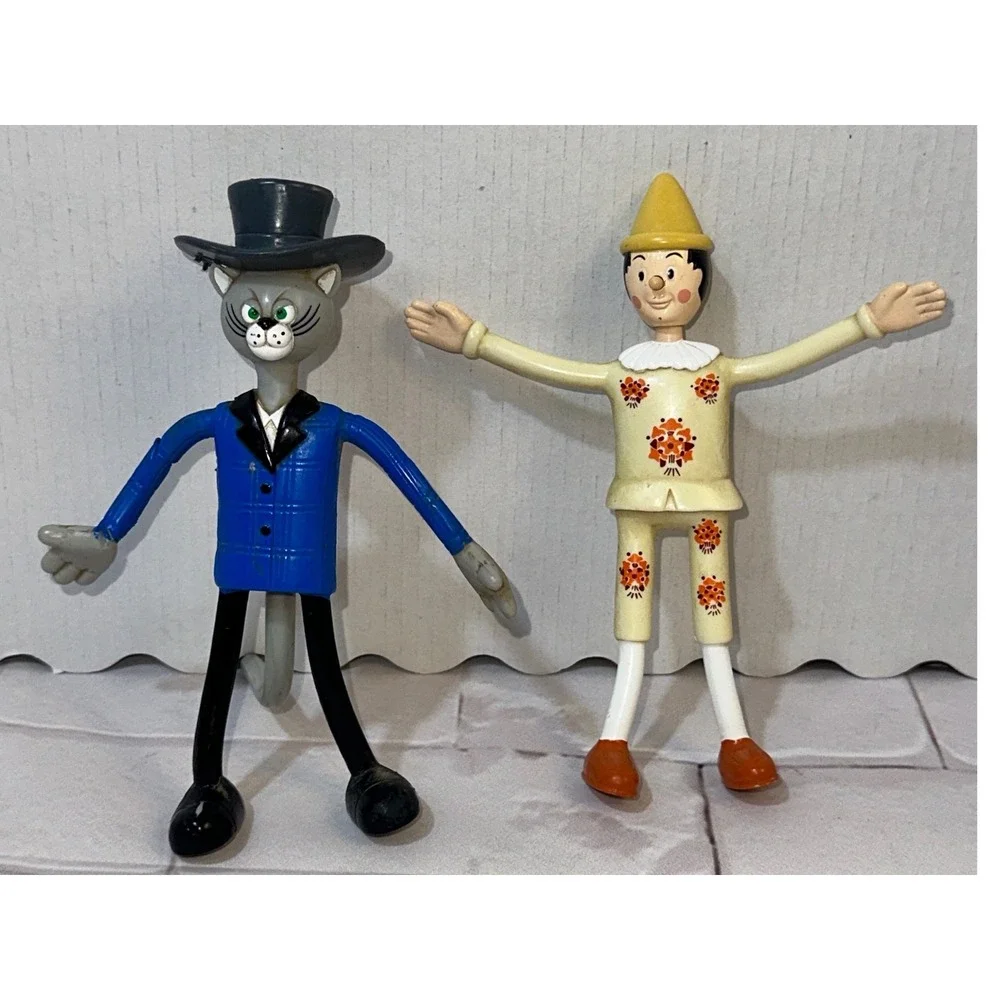 Vintage 2002 McDonalds Pinocchio‎ and The Cat Bendy Figures Miramax Toy Set